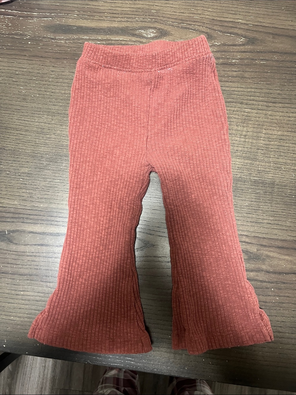 Kids Ribbed Flare Pants in Rust